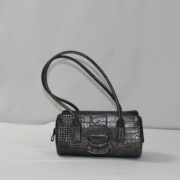 Amanda Smith Grey Faux Snakeskin Purse with‎ Silver Hardware - Picture 1 of 4